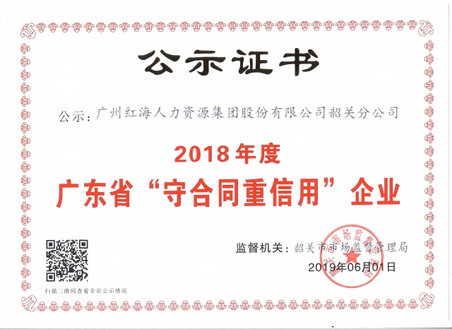 2018红海“守合同重信用”企业(1)